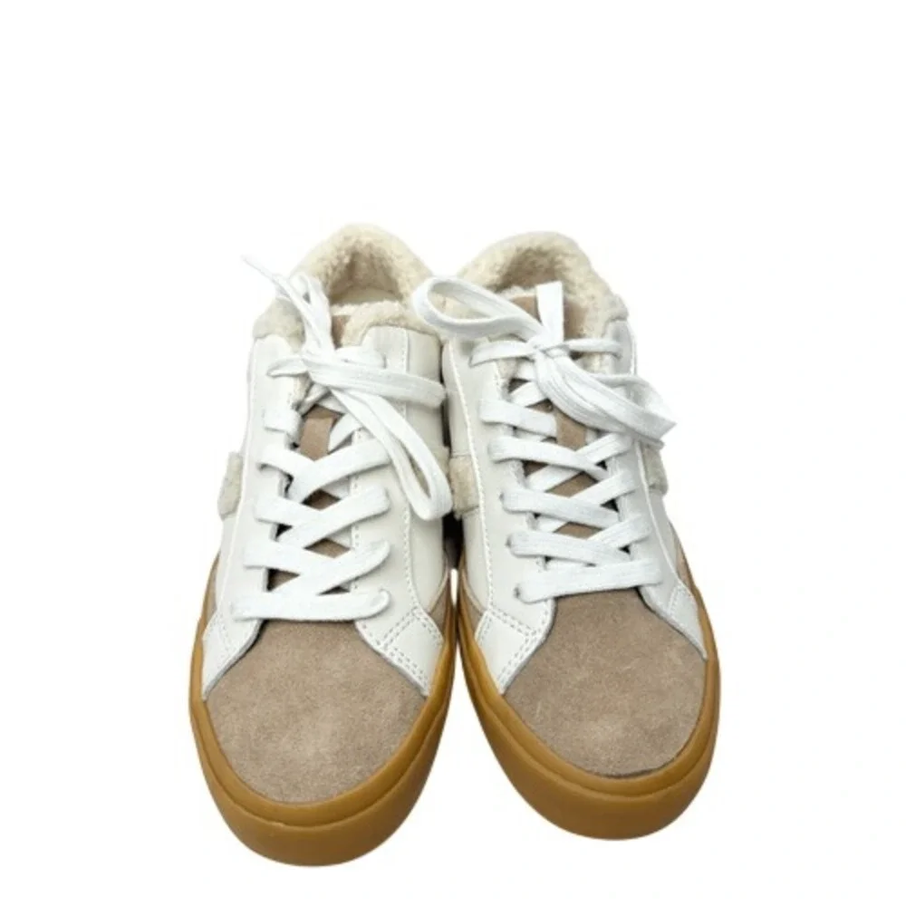 Marc Fisher Ltd. Sidewalk Low Top Sneakers White Leather Sherpa Suede Size 6